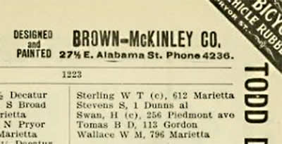 Atlanta City Directory entry for B. D. Thomas